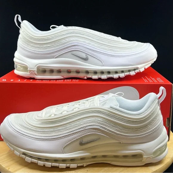 Nike Air Max 97 Triple White Wolf Grey Sneakers 921826 101 Men's Size 11 NEW - Picture 2 of 10